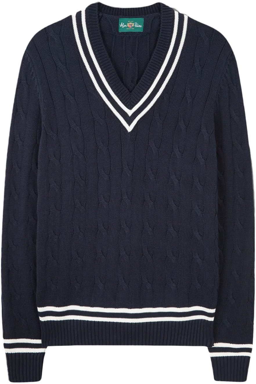 2023 Alan Paine Mens Cable Cricket Jumper 016P08 - Dark Navy